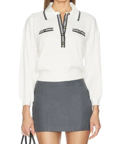 L'agence Malaki 3/4 Sleeve Clard Sweater In Ivory/black In White
