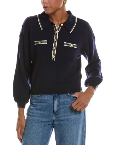 L'agence Malaki 3/4 Sleeve Wool-blend Clard Sweater In Blue