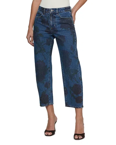 L'agence Mallis High Rise Printed Bow Leg Jeans In Burgundy Romantic Rose In Blue