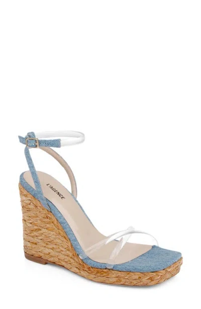 L'agence Malone Espadrille Ankle Strap Platform Wedge Sandal In Blue