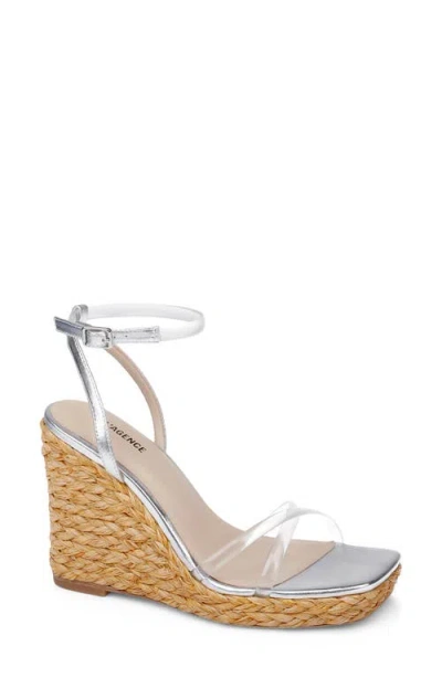 L'agence Malone Espadrille Ankle Strap Platform Wedge Sandal In Silver