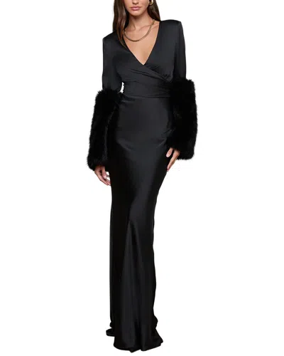 L'agence Manon Fur Surplice Dress In Black