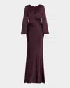 L'agence Manon Surplice Satin Maxi Dress In Burgundy