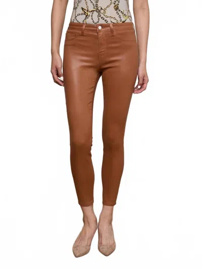 L'agence Margot High Rise Coated Skinny Pants In Cognac In Brown