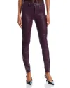 L'agence Marguerite High Rise Coated Skinny Jeans In Dark Malbec In Brown