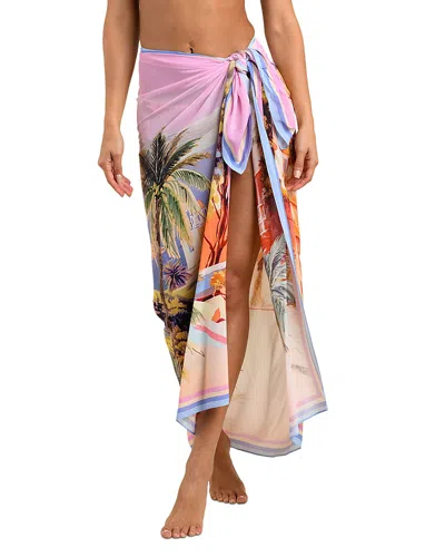 L'agence Maribel Postcard Print Long Pareo Cover Up In Pink