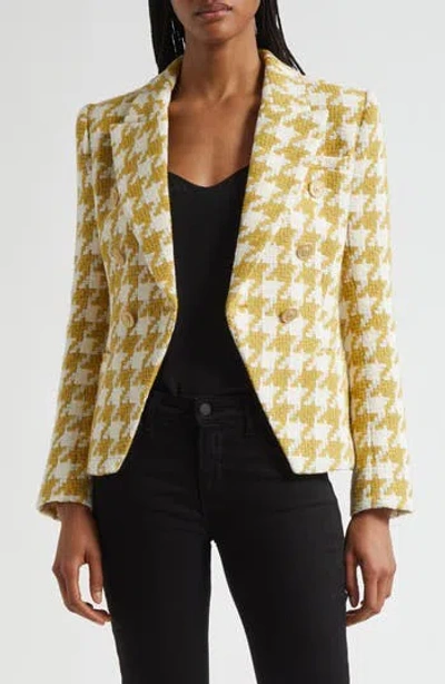 L'agence Marie Houndstooth Tweed Double Breasted Blazer In Yellow