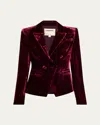L'agence Marie Velvet Double-breasted Blazer In Burgundy
