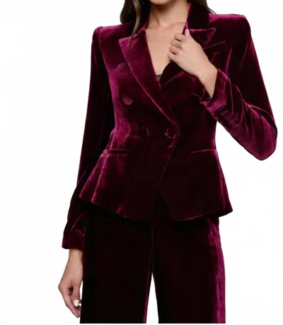 L'agence Marie Velvet Double Breasted Blazer Port In Red