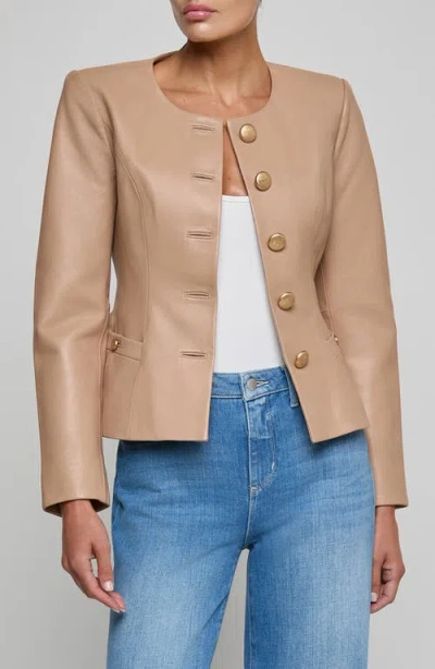 L'agence Mariella Leather Jacket In Cappuccino In Brown