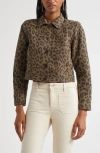 L'agence Marla Leopard Print Crop Cotton Jacket In Brown