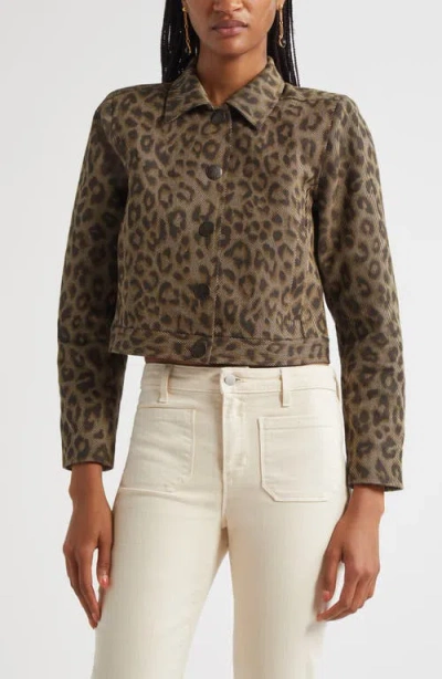 L'AGENCE L'AGENCE MARLA LEOPARD PRINT CROP COTTON JACKET