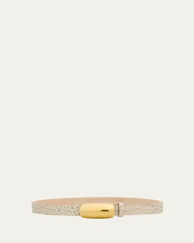 L'agence Marlowe Croc-embossed Leather Belt In Gold