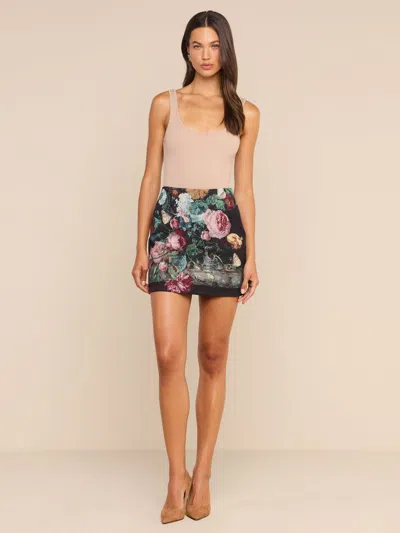 L'agence Marseille Mini Skirt In Black Multi Rose Vase Tapestry