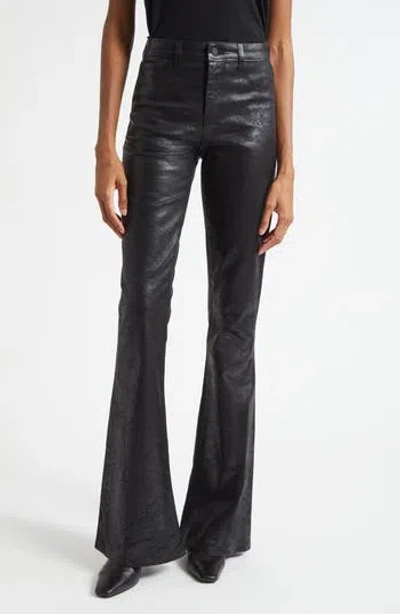 L'agence Marty Coated High Waist Flare Leg Jeans In Black Crackle Coated
