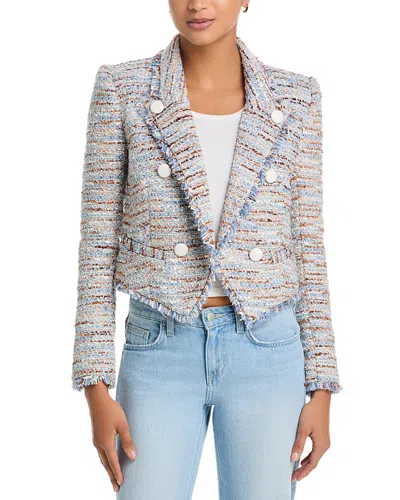 L'agence Marv Boxy Tweed Blazer In Blue