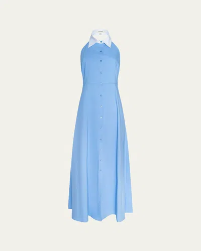 L'agence Maurie Cotton Poplin Halter Maxi Dress In Blue