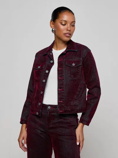 L'agence Maven Flocked Jean Jacket In Burgundy