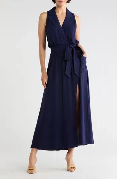 L'agence Mayer Military Faux Wrap Maxi Dress In Blue