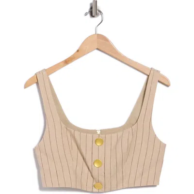 L'agence Maylin Pinstripe Linen Blend Bralette Crop Top In Brown