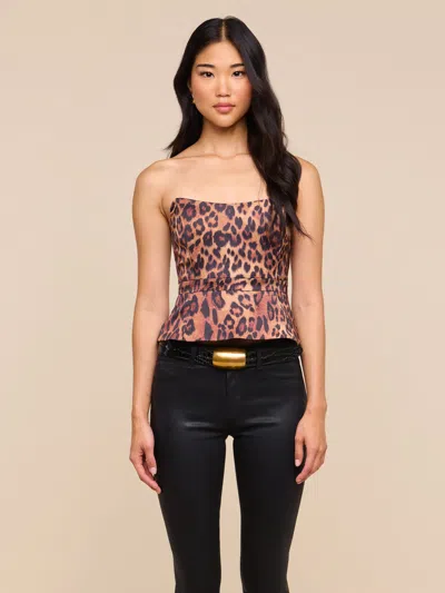 L'agence Meliora Corset Peplum Top In Tan Multi Javan Leopard