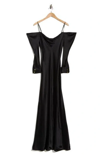 L'agence Melly Cold Shoulder Long Sleeve Silk Dress In Black