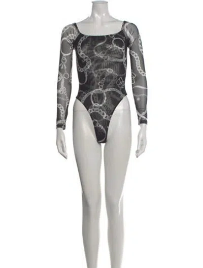 Pre-owned L'agence Mesh Graphic Print Bodysuit In Black