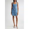 L'agence Midy Belted Sleeveless Denim Minidress In Blue