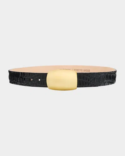 L'agence Milou Croc-embossed Leather Belt In Black