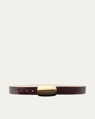 L'agence Milou Croc-embossed Leather Belt In Brown