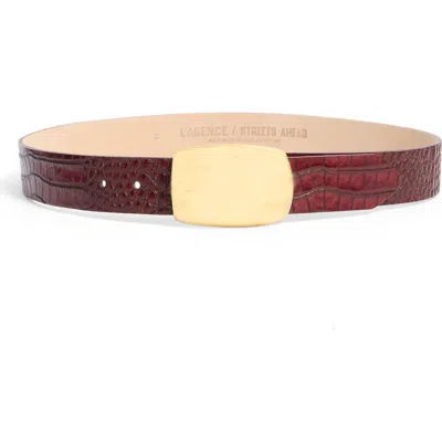 L'agence Milou Domed Buckle Croc Embossed Patent Leather Belt In Brown