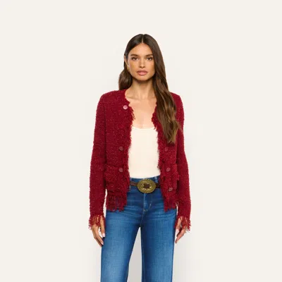 L'agence Mireille Fringe Cardigan In Carmine