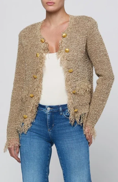 L'agence Mireille Fringe Trim Cardigan In Silver