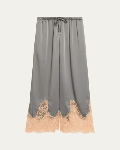 L'agence Mirel Lace-trim Satin Pants In Gray