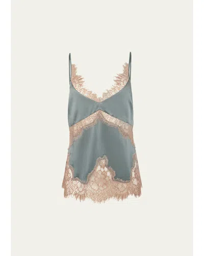 L'agence Mitsu Lace-trim Satin Camisole In Gray