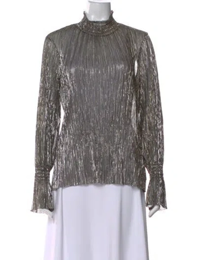 Pre-owned L'agence Mock Neck Long Sleeve Blouse In Brown