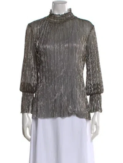 Pre-owned L'agence Mock Neck Long Sleeve Blouse In Gold