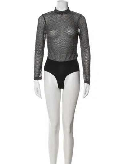 Pre-owned L'agence Mock Neck Long Sleeve Bodysuit In Black