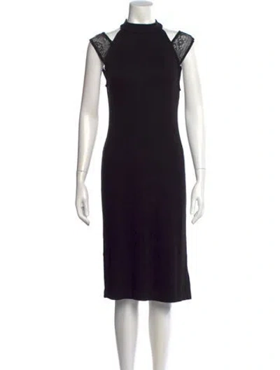 Pre-owned L'agence Mock Neck Midi Length Dress In Black