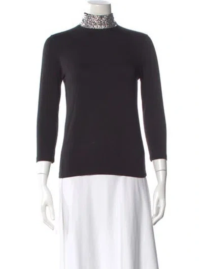 Pre-owned L'agence Mock Neck Three-quarter Sleeve Top In Black