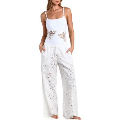 L'agence Geraldine Monstera Eyelet Cover-up Pants In White
