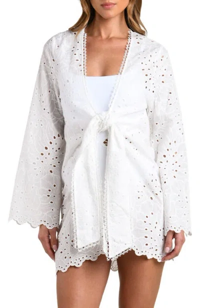 L'agence Monstera Eyelet Cove Long Sleeve Cotton Cover-up In White