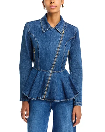 L'agence Moxie Peplum Biker Jacket In Blue