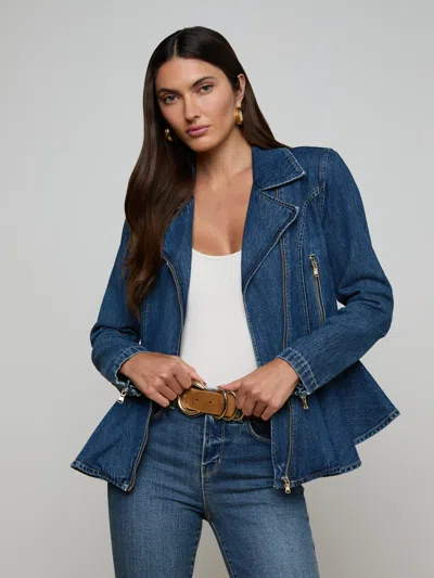 L'agence Moxie Peplum Biker Jacket In Blue