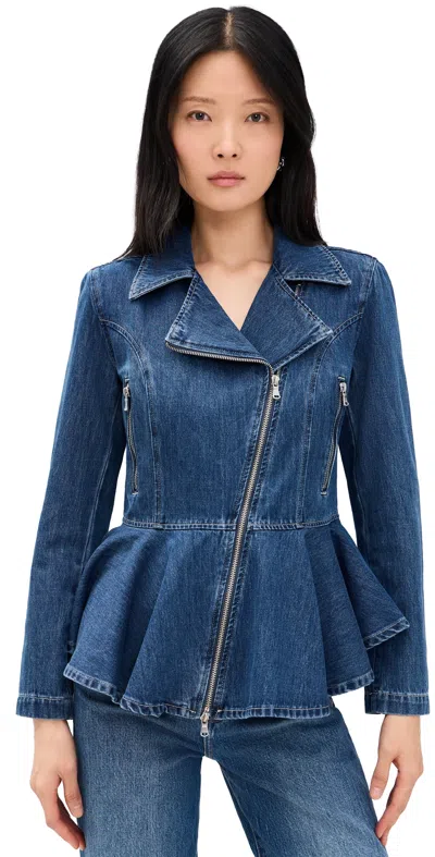 L'agence Moxie Peplum Biker Jacket Norton In Blue