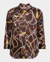 L'agence Dani Western Chain Print Silk Button-up Shirt In Multi