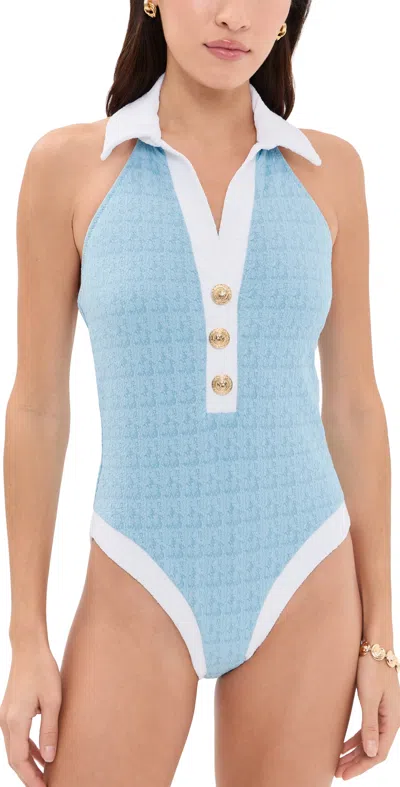 L'agence Natalya Colorblock Chic Collared One Piece Powder Blue