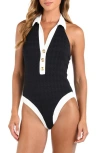 L'agence Natalya Colorblock Halter One-piece Swimsuit In Black