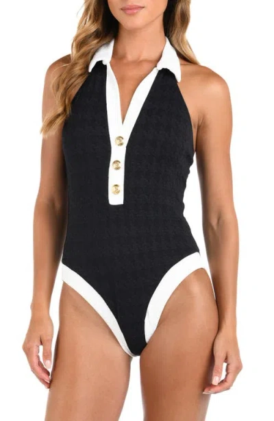 L'agence Natalya Colorblock Halter One-piece Swimsuit In Black