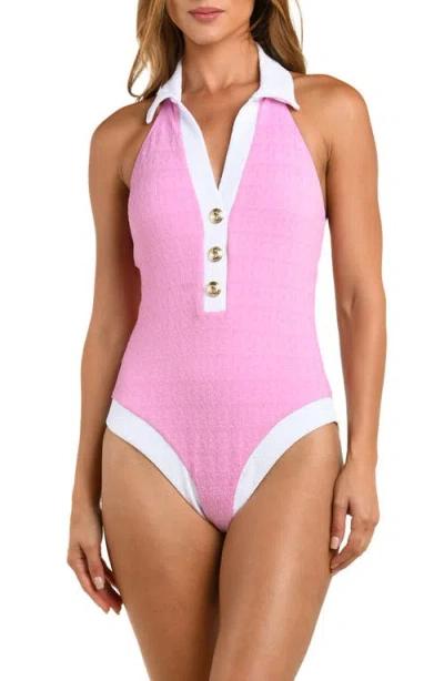 L'agence Natalya Colorblock Halter One-piece Swimsuit In Pink